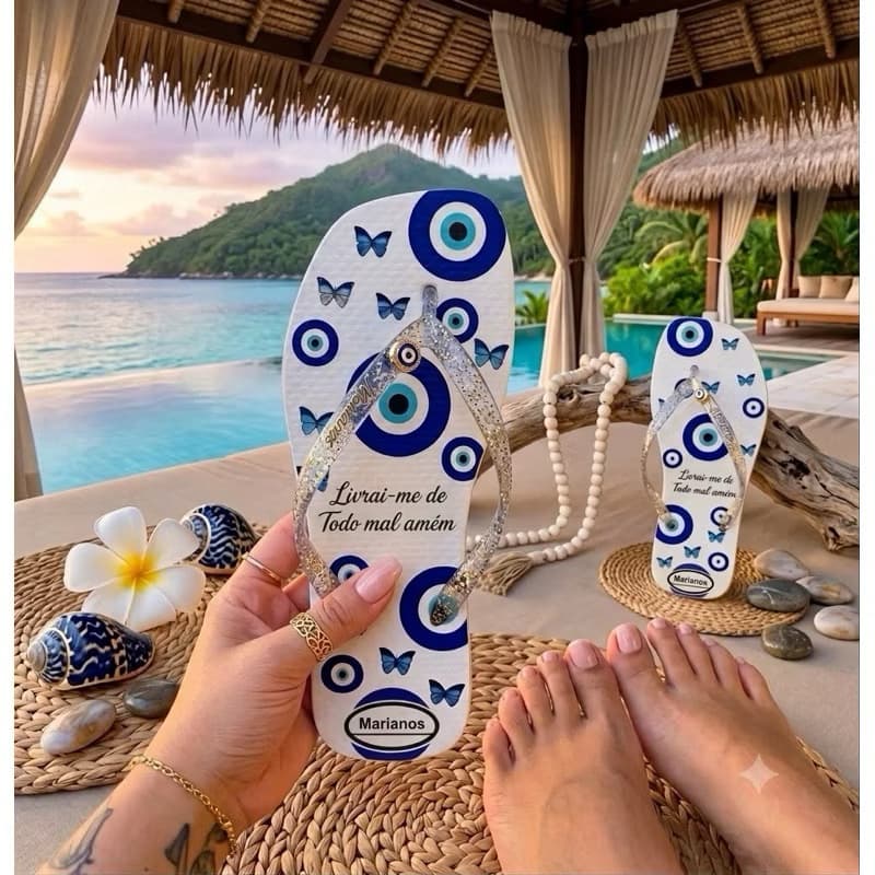 Chinelo Rasteirinha Feminino Personalizado com Pingentes Moderno Confortável