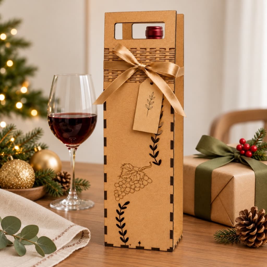Caixa Porta Vinho MDF Presente Elegante Para Garrafa Decoração Presente Lembrancinha De Natal