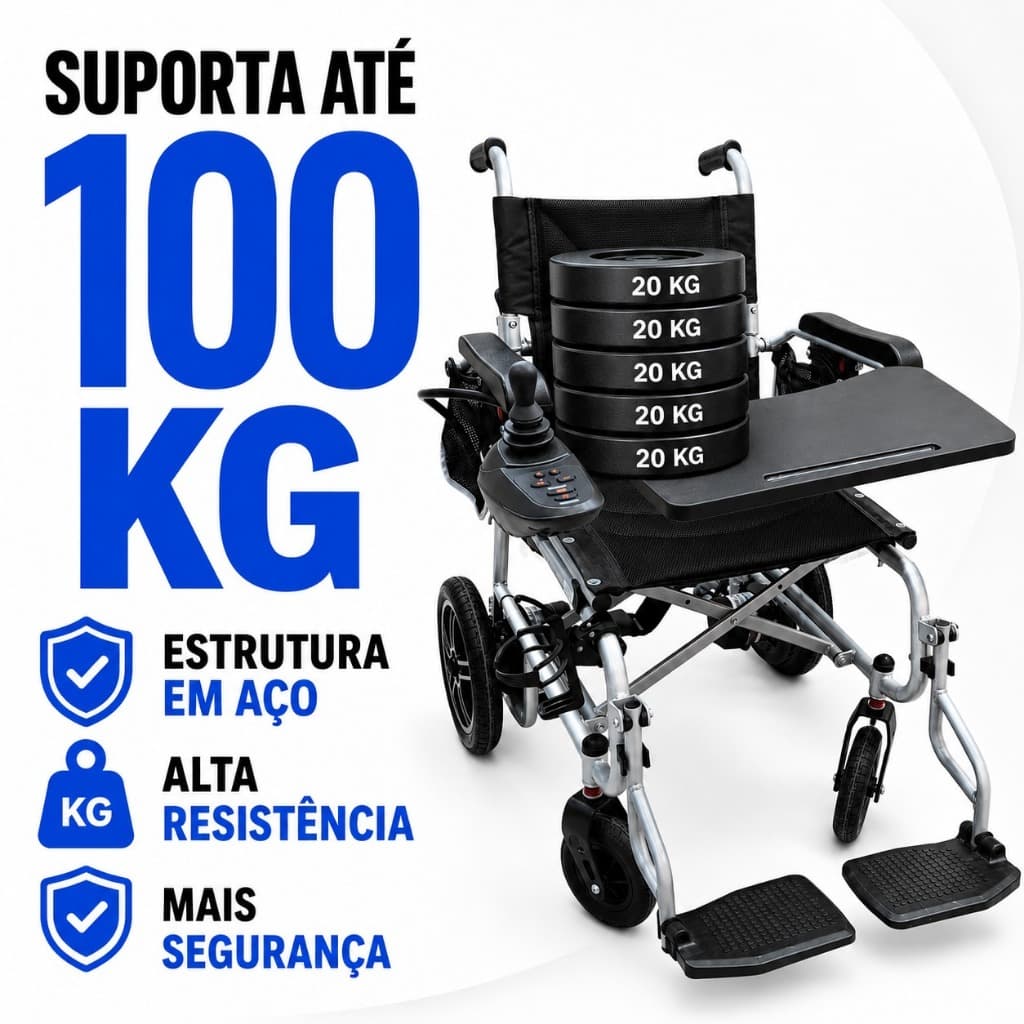 Cadeira Motorizada Elétrica Dobrável 2 Motores 250W Pneus Antifuro