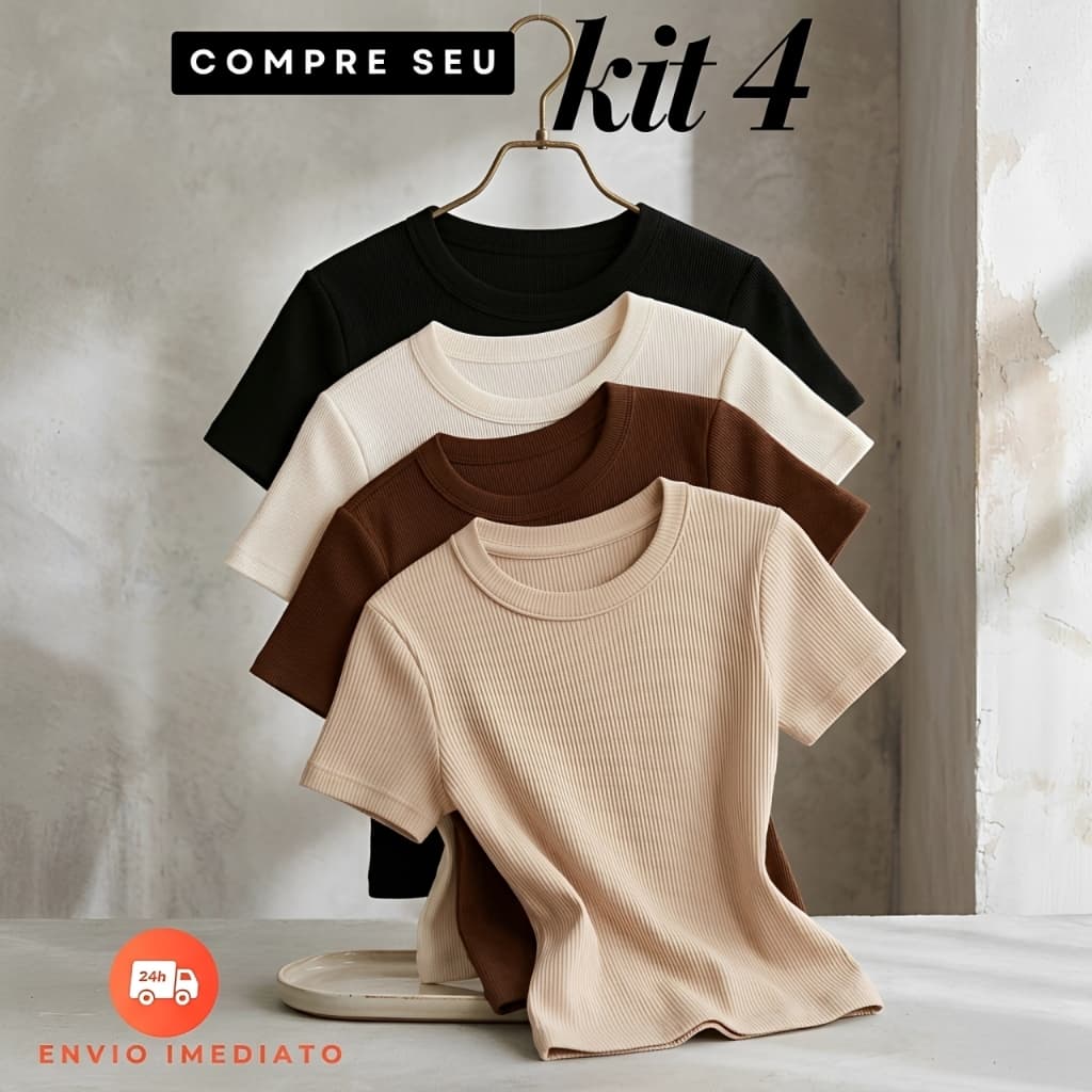 Kit Blusas Feminina feminino Ribana Canelado Básica Casual Estilosa Tendência Verão calor kit 2 kit 3 kit 4 peças marron