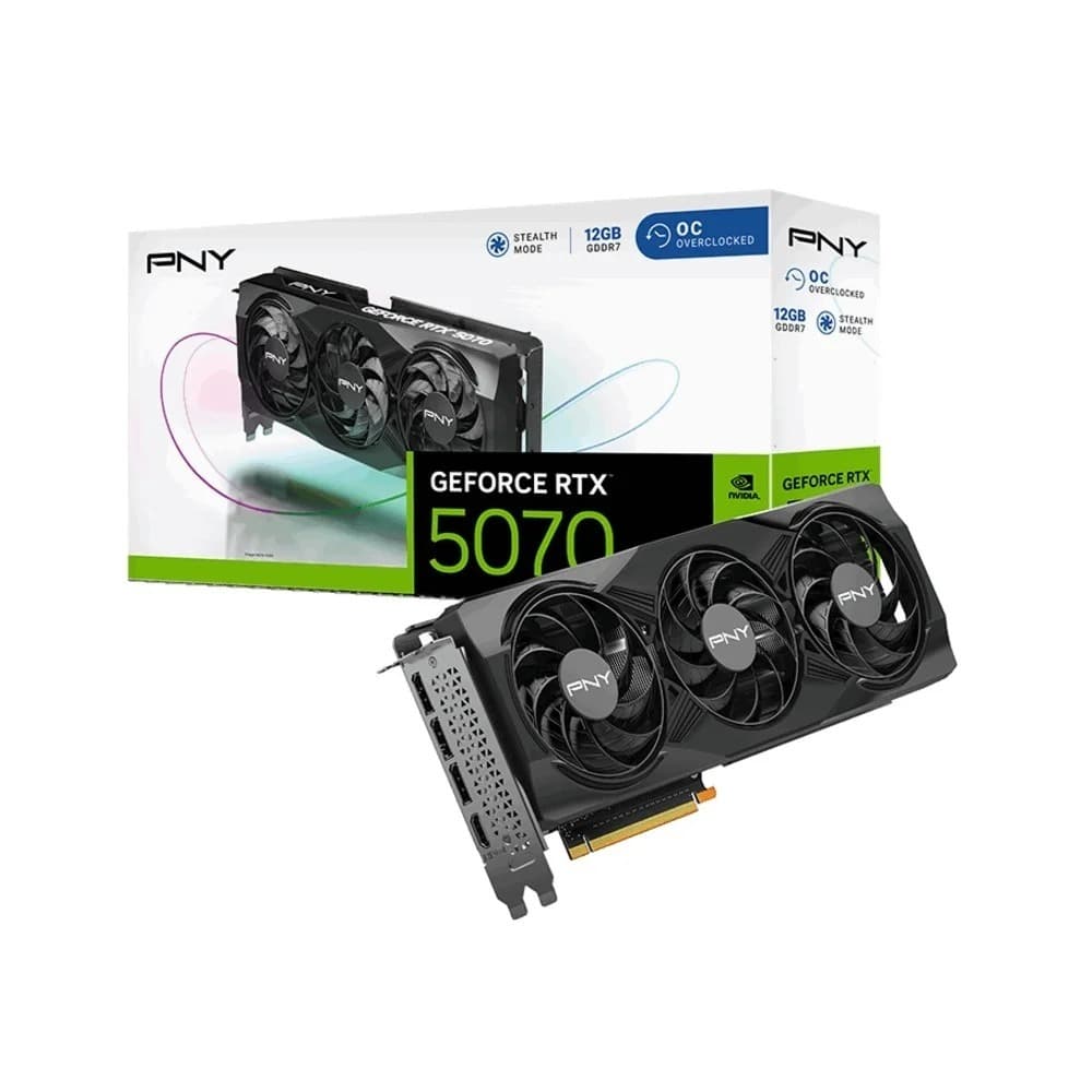 Placa de Vídeo PNY RTX 5070 Overclocked NVIDIA Geforce, 12GB GDDR7, Ray Tracing, DLSS 4, Triple Fan - VCG507012TFXPB1-O-