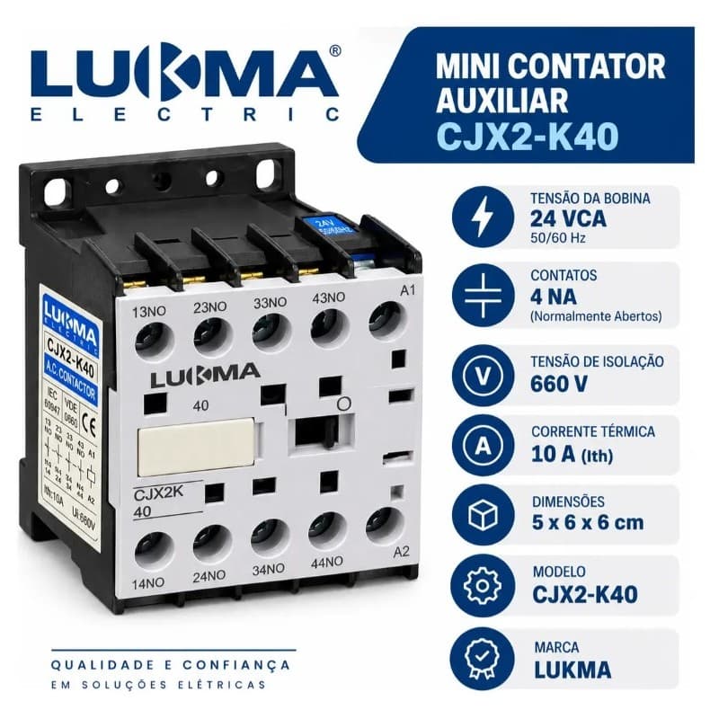 Mini Contator Auxiliar Lukma Cjx2-k40 24vca 4na