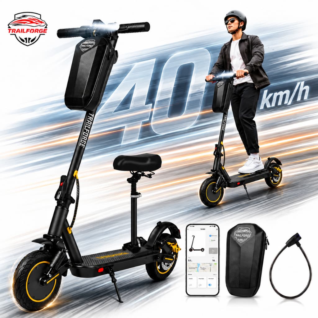 Trailforge-T1 Patinete Elétrico 800W 10" 40KM/H 12.5AH Sistema de suspensão dianteira e traseira a