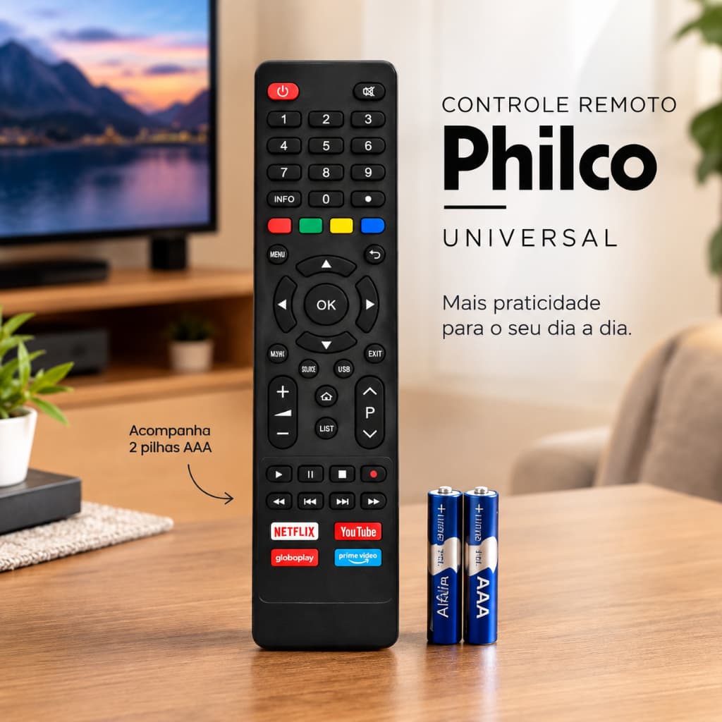 Controle Remoto para TV Philco + 2 Pilhas