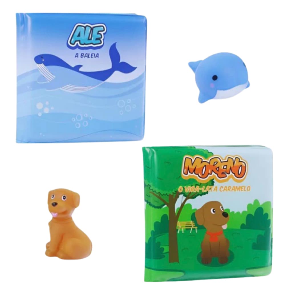 Kit 2 Livros de Banho Infantil com Bichinhos de Brinde Brinquedo para Banheira e Piscina Bebê