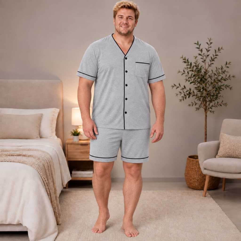 Pijama Americano Curto Masculino Plus Size De Algodão Aberto Botões Cirúrgico/Hospitalar