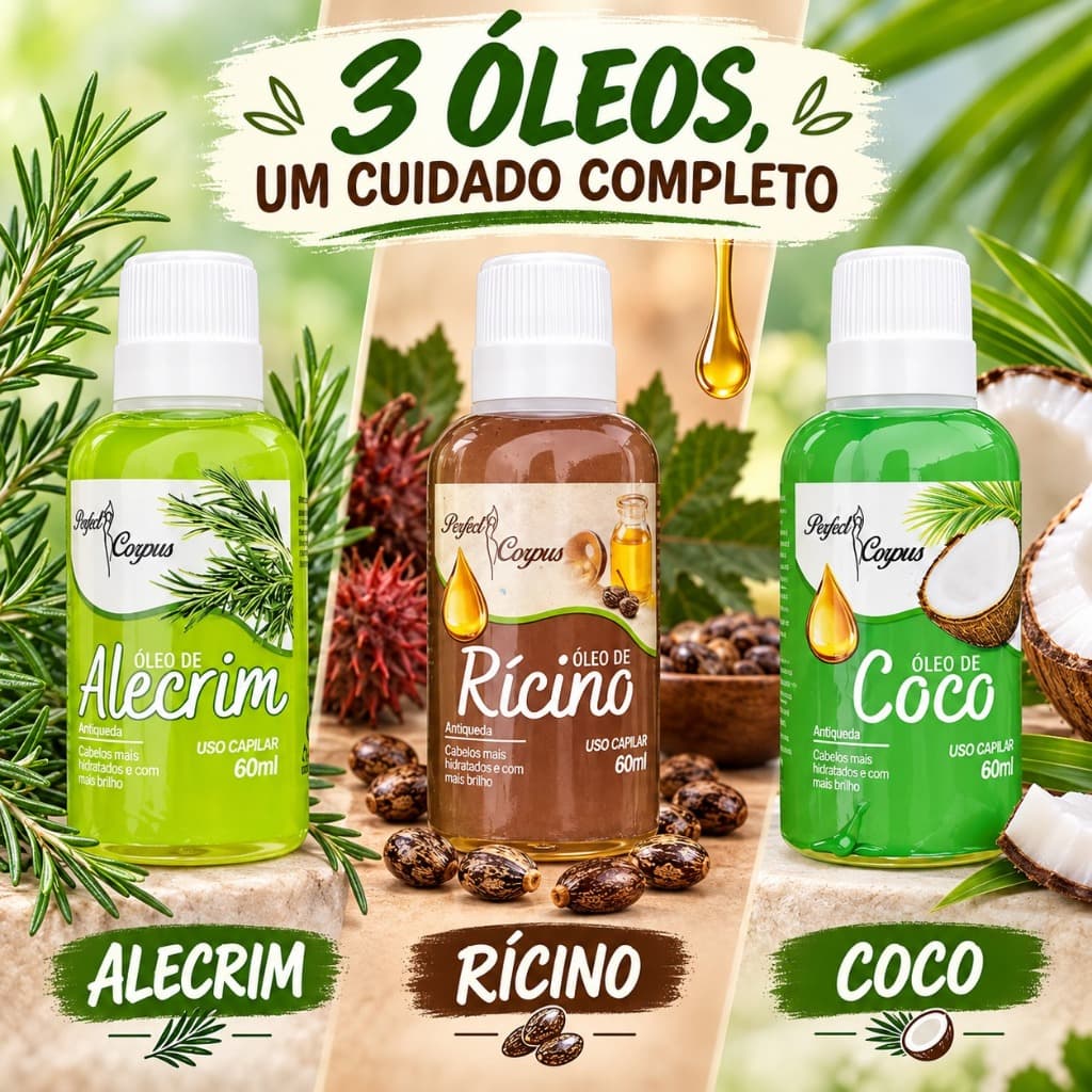 Kit Terapia Capilar 3 ÓLEOS Loca Cosméticos Óleo de Coco + Ricino + Alecrim 60ml Tratamento Capilar