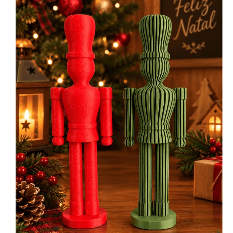 Kit Par Soldadinho Quebra-Nozes Texturizado e Canelado 3D 20CM Enfeite Natal Natalino