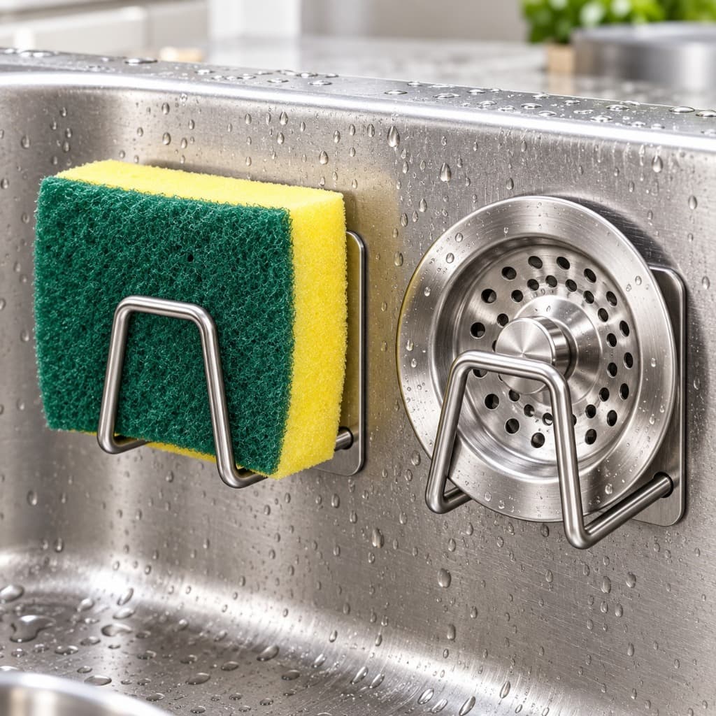 Kit Gancho Adesivo Aço Inox Multiuso Suporte Esponja Bucha Pia Cozinha Banheiro Toalha