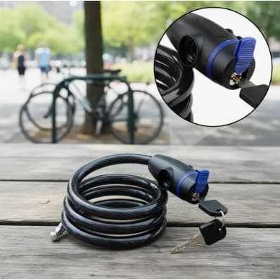Cadeado de Bicicleta Cabo de Aço Espiral Anti-Roubo com Chave e Suporte para Bike Moto