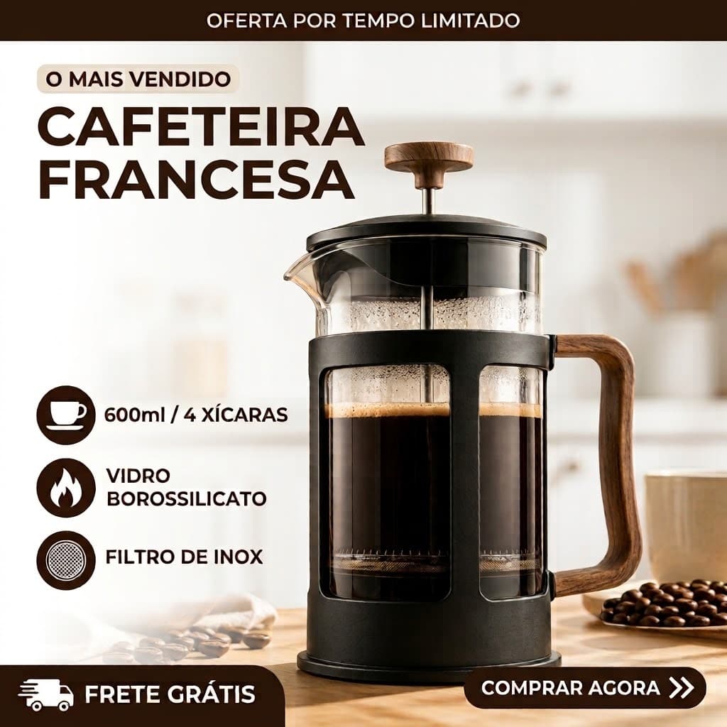 Cafeteira Francesa Prensa 600ml Vidro Borossilicato Passador De Café Com Filtro Inox Premium Pressenzza