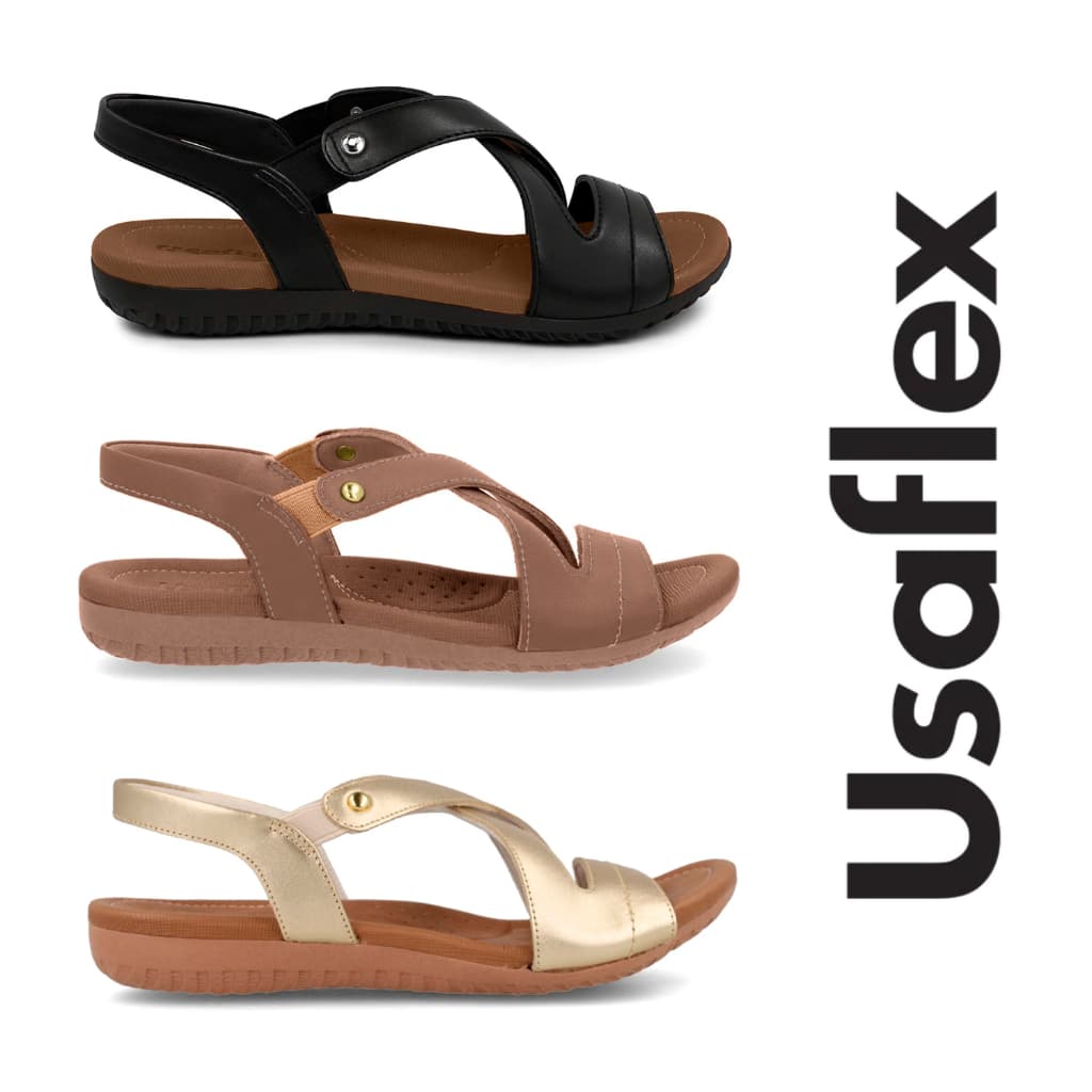 Sandália Feminina Rasteira Usaflex Original Anatômica Calce Fácil Leve