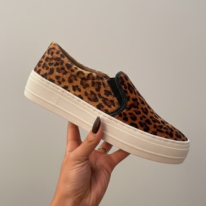 Tênis Slip On Iate Fácil de Calçar Animal Print Onça Tenehi