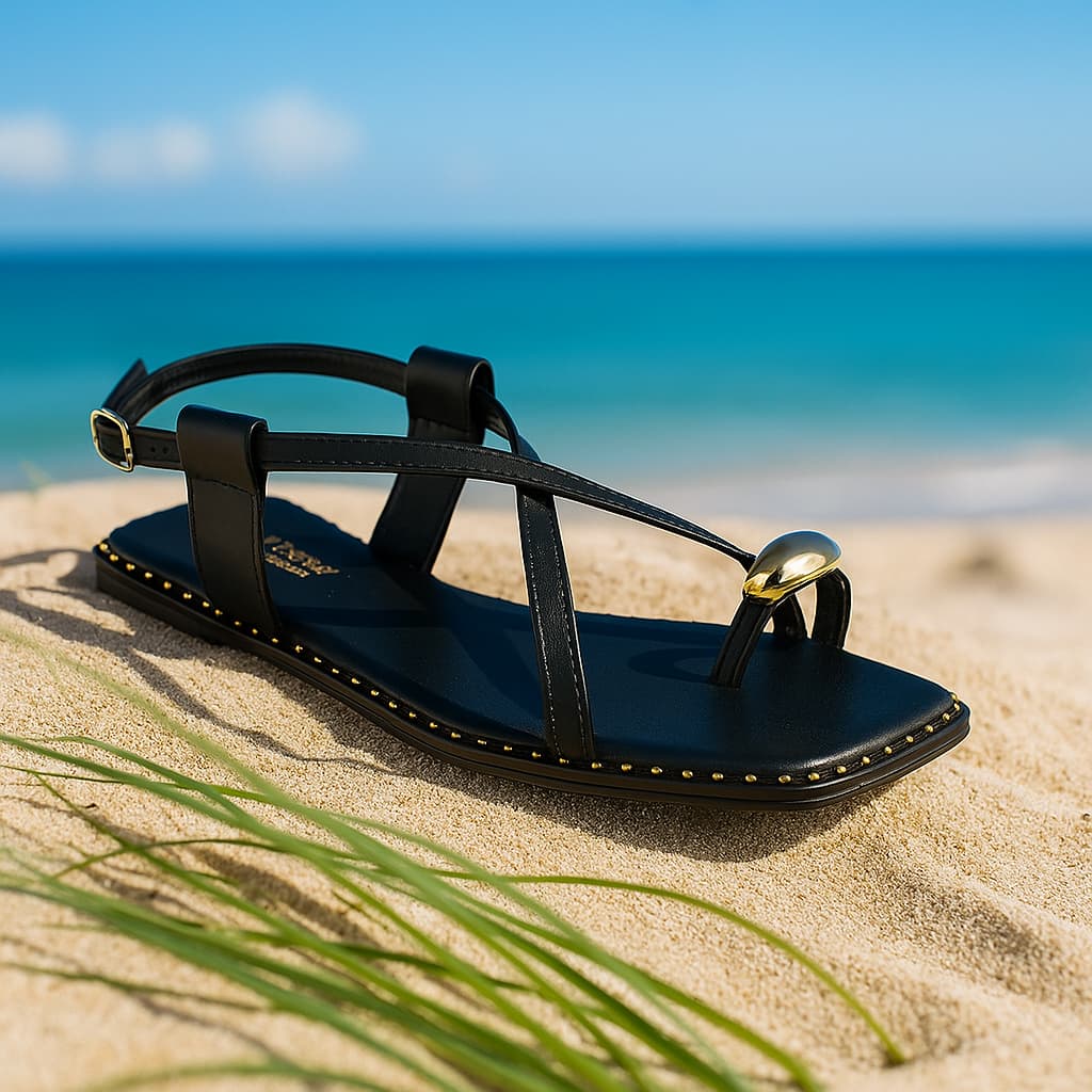 Sandália Feminina Rasteira Chinelo Bico Quadrado Tira Dedinho Rasteirinha Confórtavel Flat Off/Preto