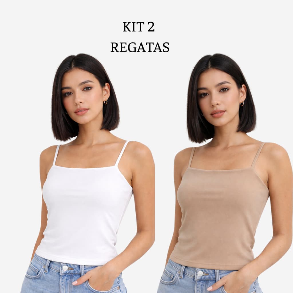 Kit 2 Regatas Feminina Alça Fina   com Forro Basica Verão Sulpex Moda Basic Blusinhas Casual Fitness Treino Elegante
