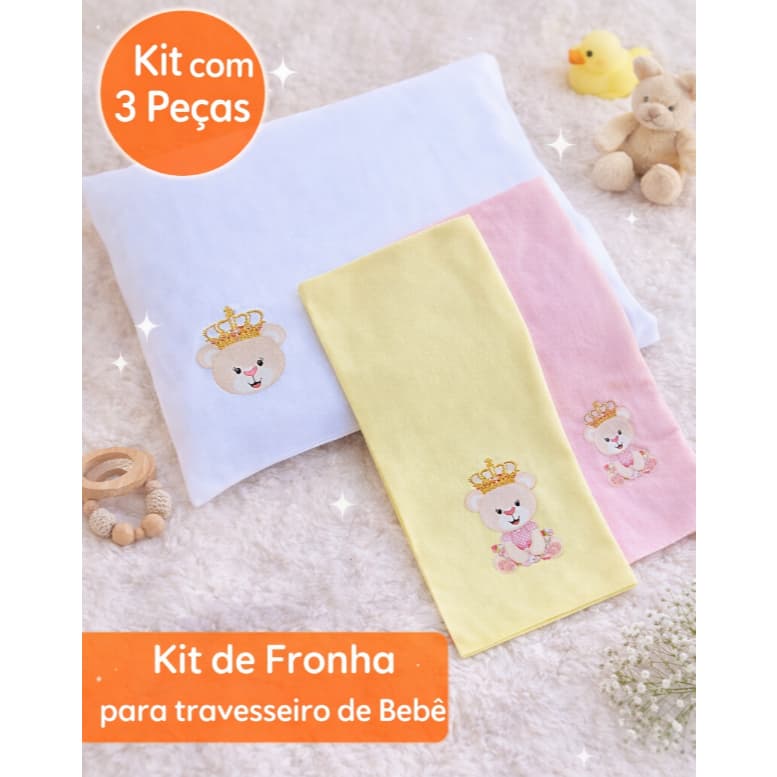 Kit de 3 Fronhas para Travesseiro de Bebê RN Berço 100% Algodão Maternidade Enxoval