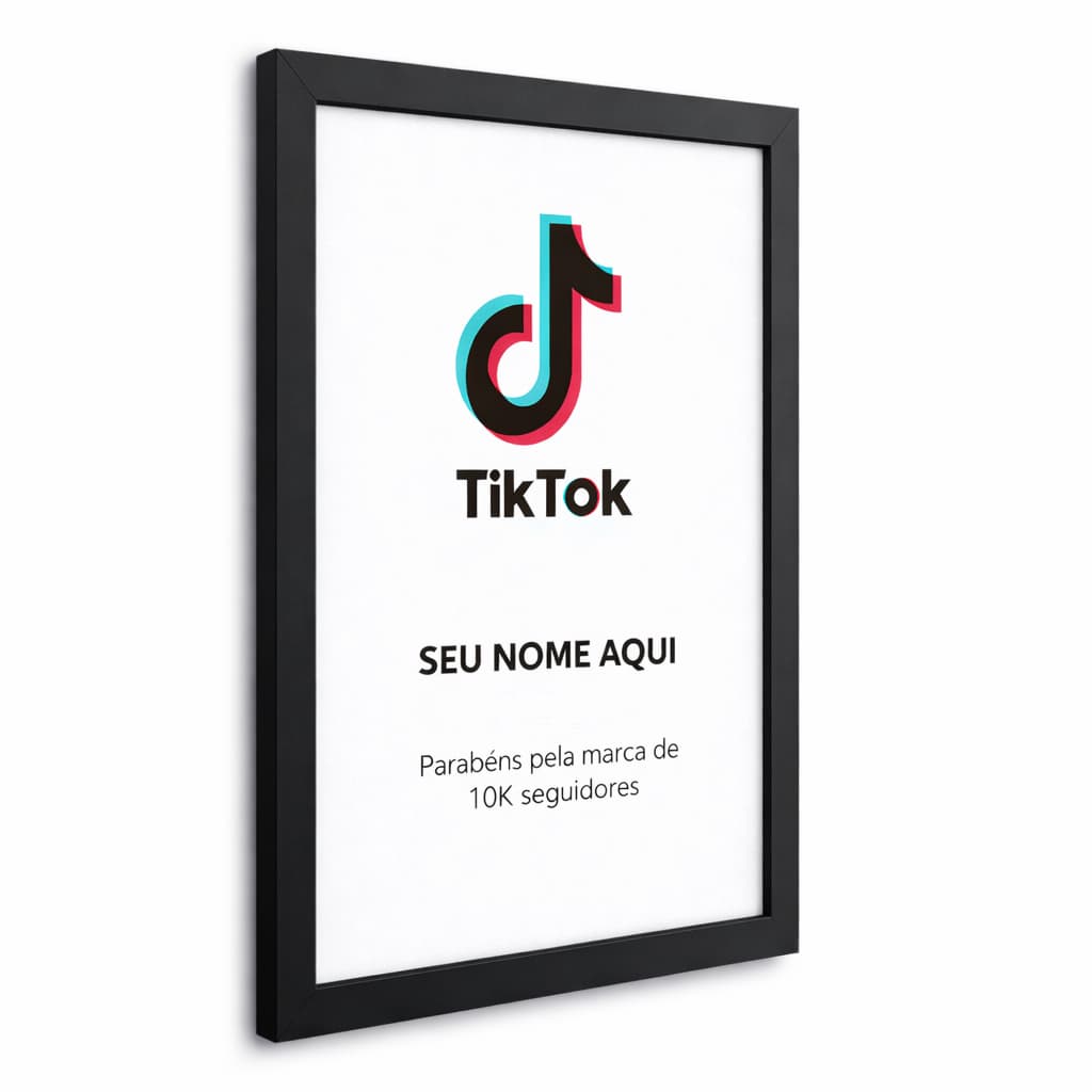 Quadro Placa Tik Tok personalizada com nome Moldurado A4 20x30 cm Vidro