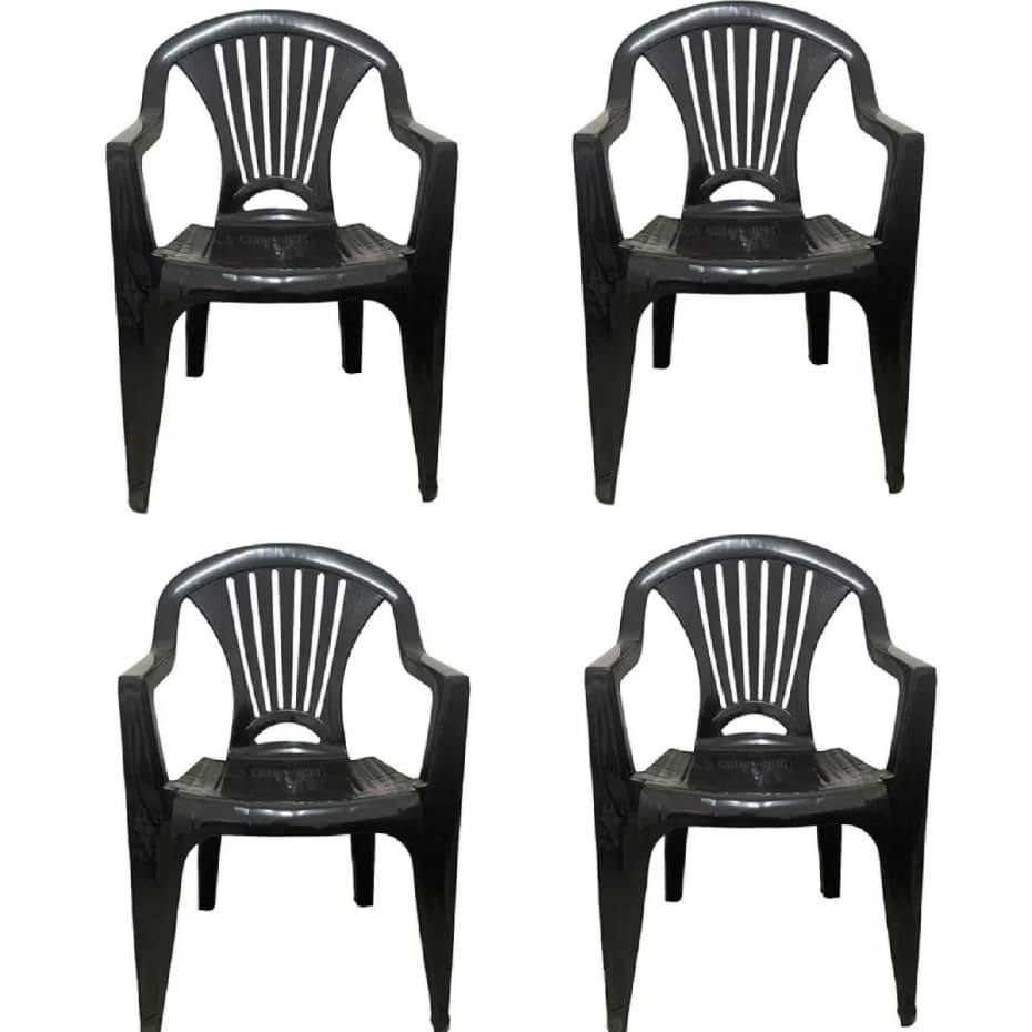 Conjunto Com 4 Cadeiras Poltrona Multiuso Altablack Arqplast Com Braços Reforçados
