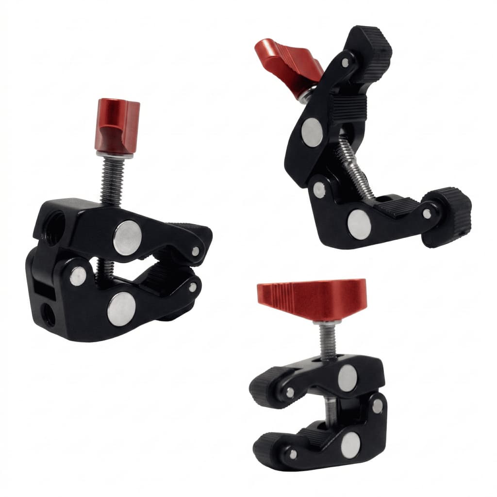 Garra  Clamp Braçadeira Fotográfica Metal Ajustável Com Rosca 1/4" e 3/8" Para Tripé ATI-012