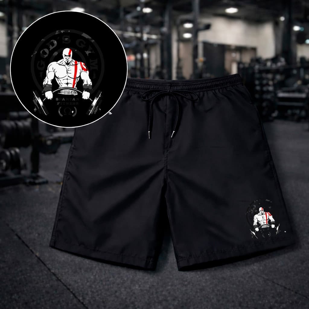 Bermuda Masculina Short Preto Tactel Estampado Kratos God Of Gym Para Academia Treino Futebol Praia
