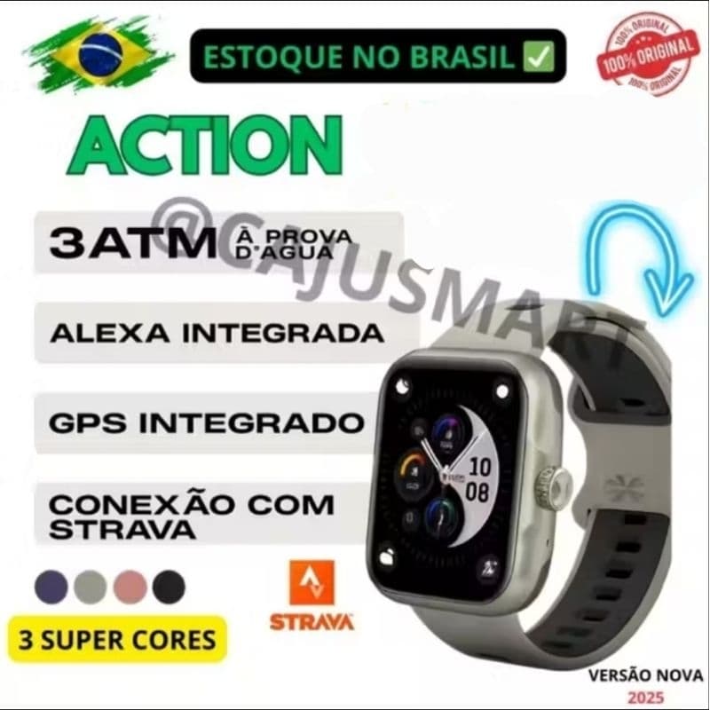 Smartwatch ACTION WEARZONE + 3 ATM ALEXA e GPS INTEGRADOS + CONEXÃO C/ STRAVA + PULSEIRA BRINDE