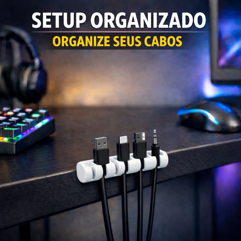 Organizador de Cabos Setup Clean | Porta Fios para Mesa Gamer e Home Office | Suporte Minimalista Impressão 3D