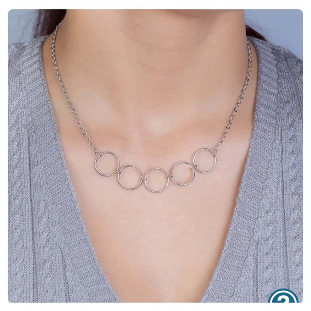 Colar aço inoxdavel circulos feminino prata