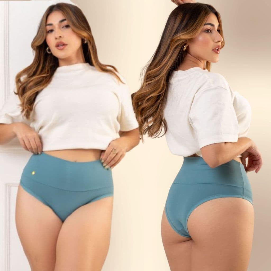 Kit 5 Calcinha Pala Dupla Cós Alto Feminina Modeladora Cós Duplo Microfibra Confortável Cintura Alta