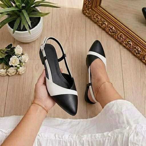 Sapatilha Rasteira Sandalia Bico Fino Slingback Preto Feminina Sapato Dia a Dia Social Confortavel