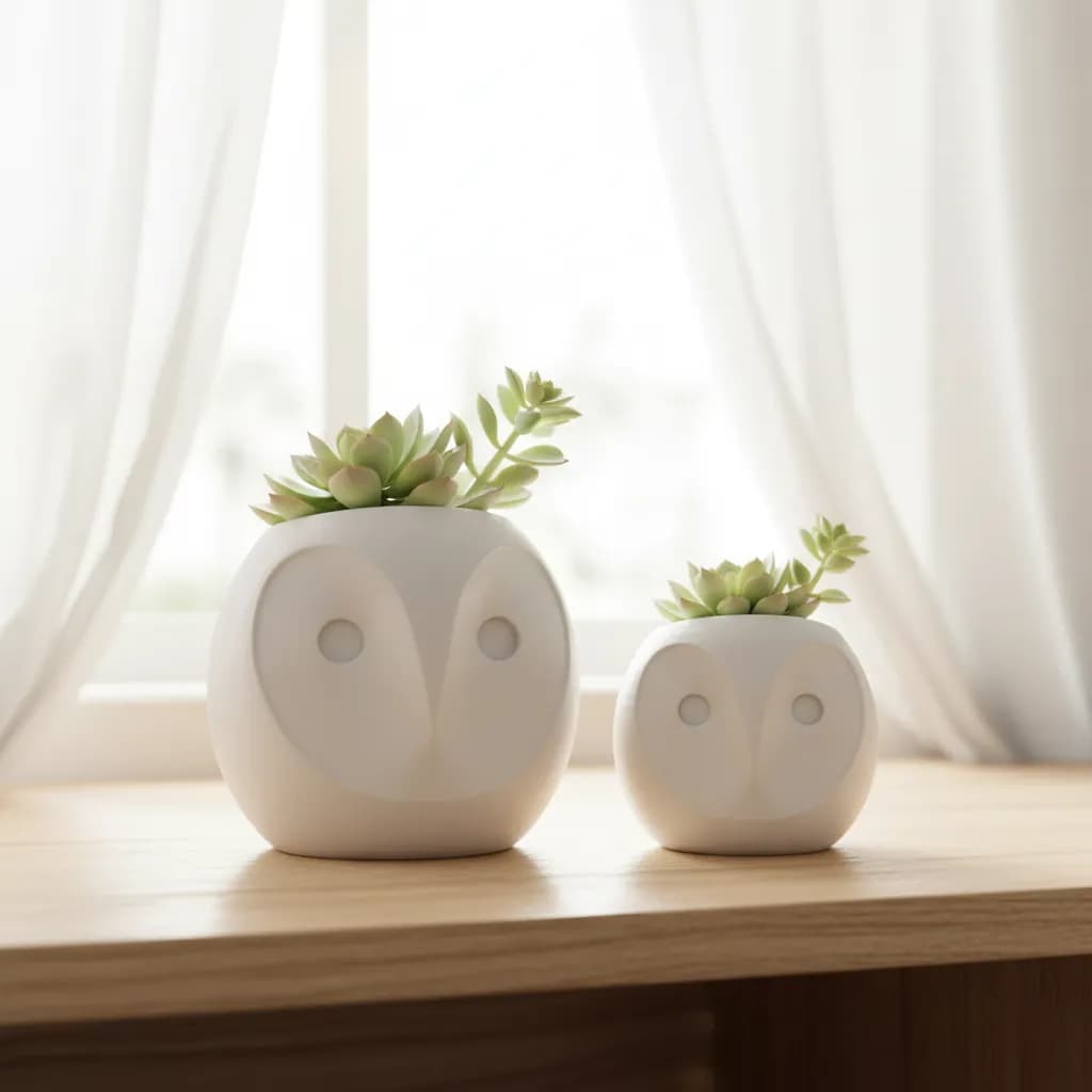 Kit Vaso Decorativo Suculenta Modelo Coruja Estilo Moderno | Decoração para sala