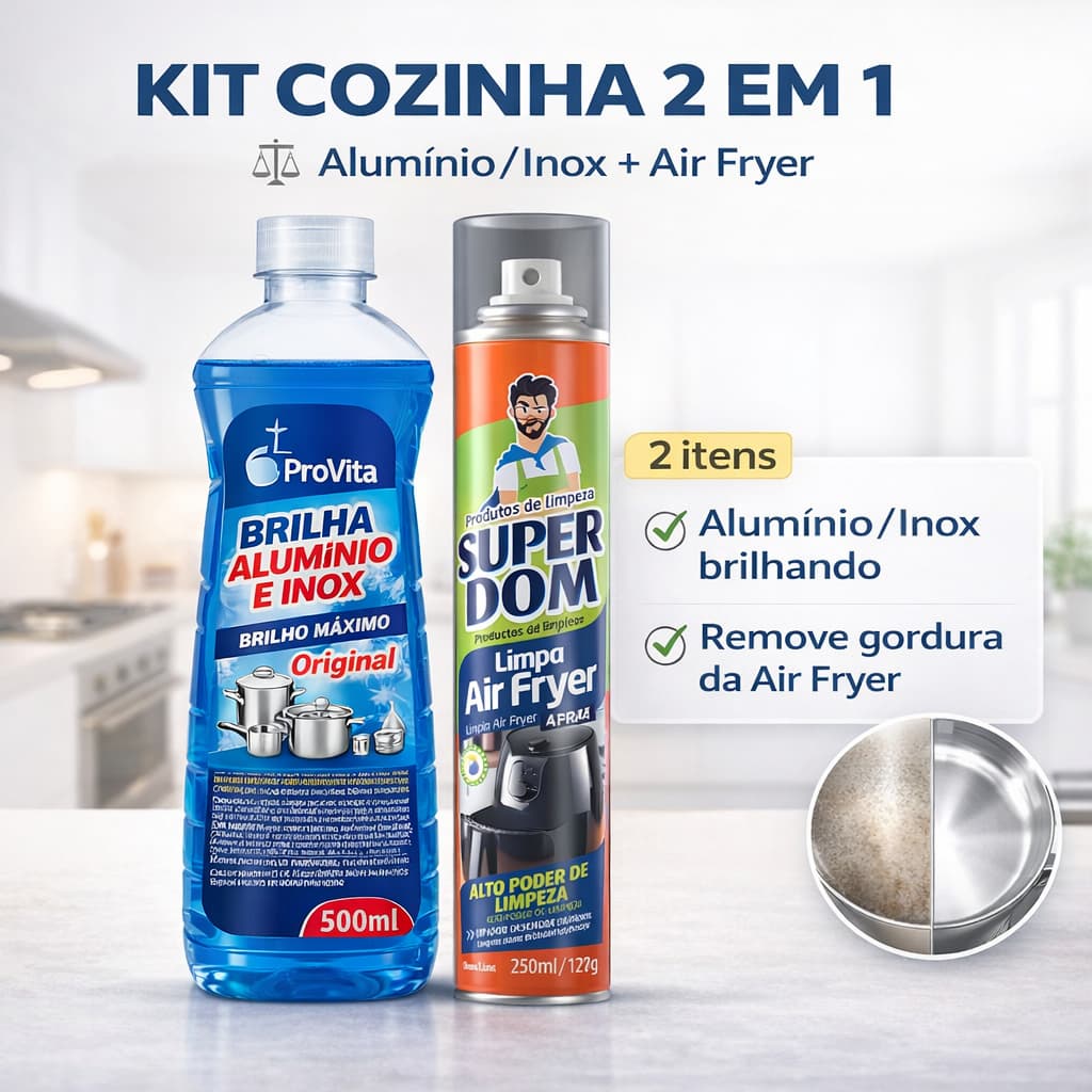 Kit Limpa Air Fryer Alumínio Inox Remove Gordura Brilho Instantâneo Limpeza Rápida Fogão Forno Grill