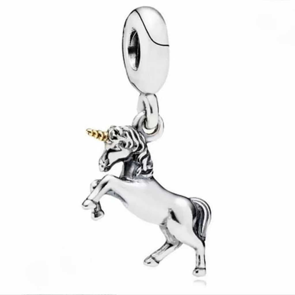 Berloque Unicórnio Prateado – Charm Feminino para Pulseira Estilo Europeu Prata 925