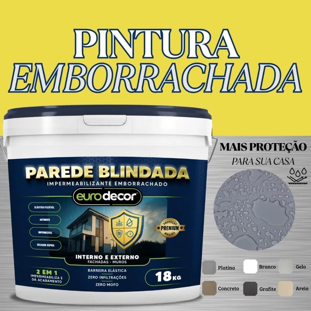 Tinta Emborrachada Impermeabilizante Antimofo Para Parede Super Blindada De 18kg Branca Eurodecor Branco