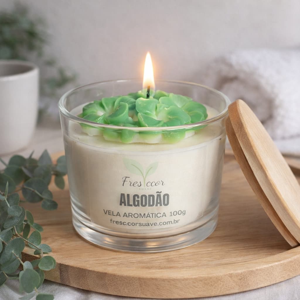 Vela Perfumada - Pote de Vidro 150ml e Tampa de Madeira- Decoração e Presente