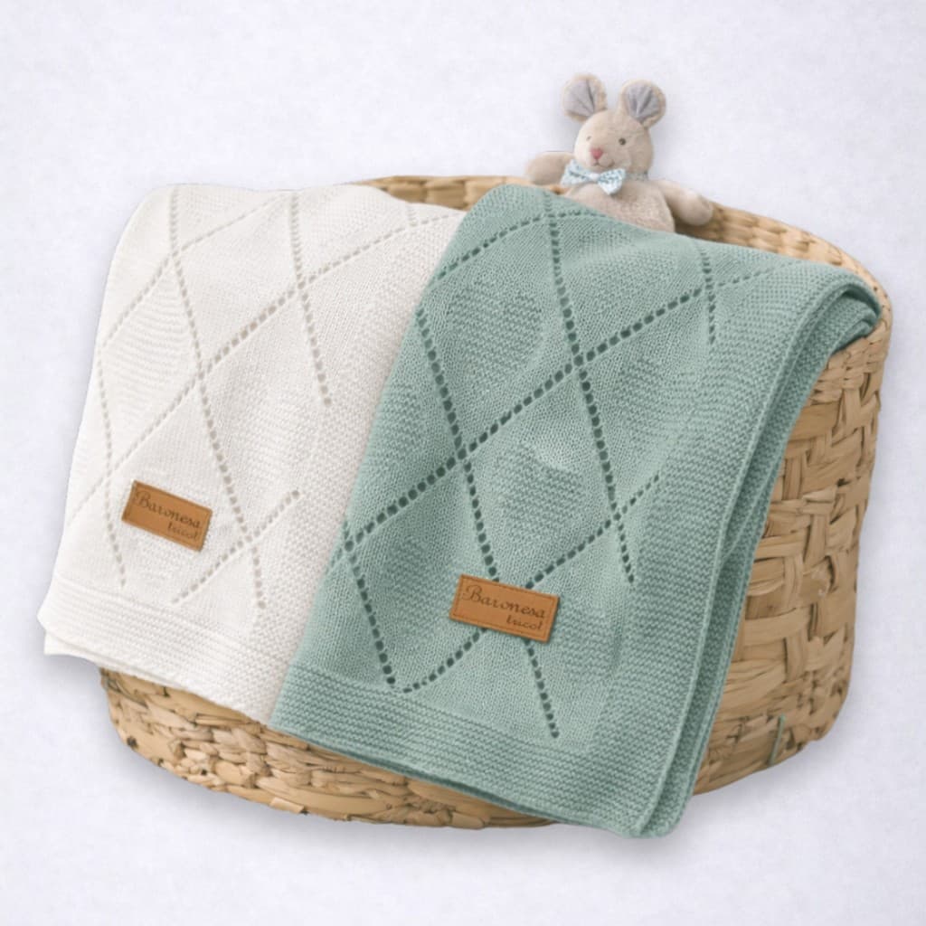 Kit 2 Manta de Bebê para Berço Tricô Saída Maternidade Cobertor de Bebe