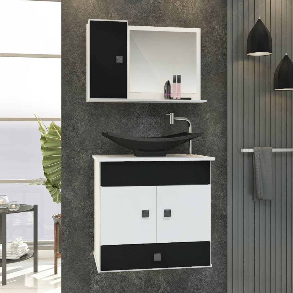 Conjunto Pequim MDF gabinete de banheiro com espelheira e cuba
