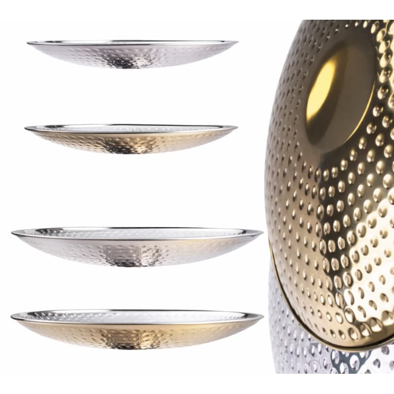 Prato Bolo Martelado Aço Inox 29cm 36cm Prata Elegant