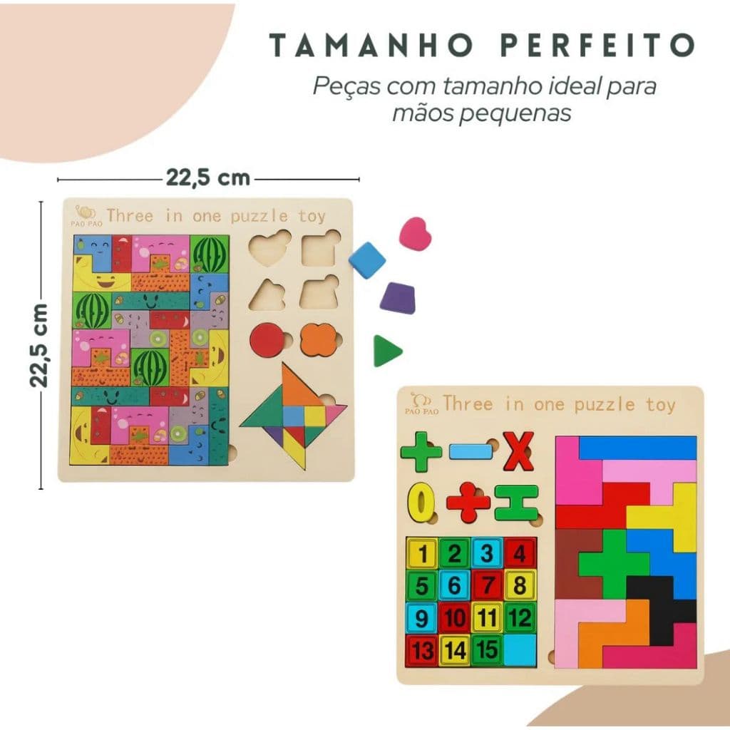 Brinquedo Educativo Kit 2 Tabuleiros Madeira Alfabeto Formas