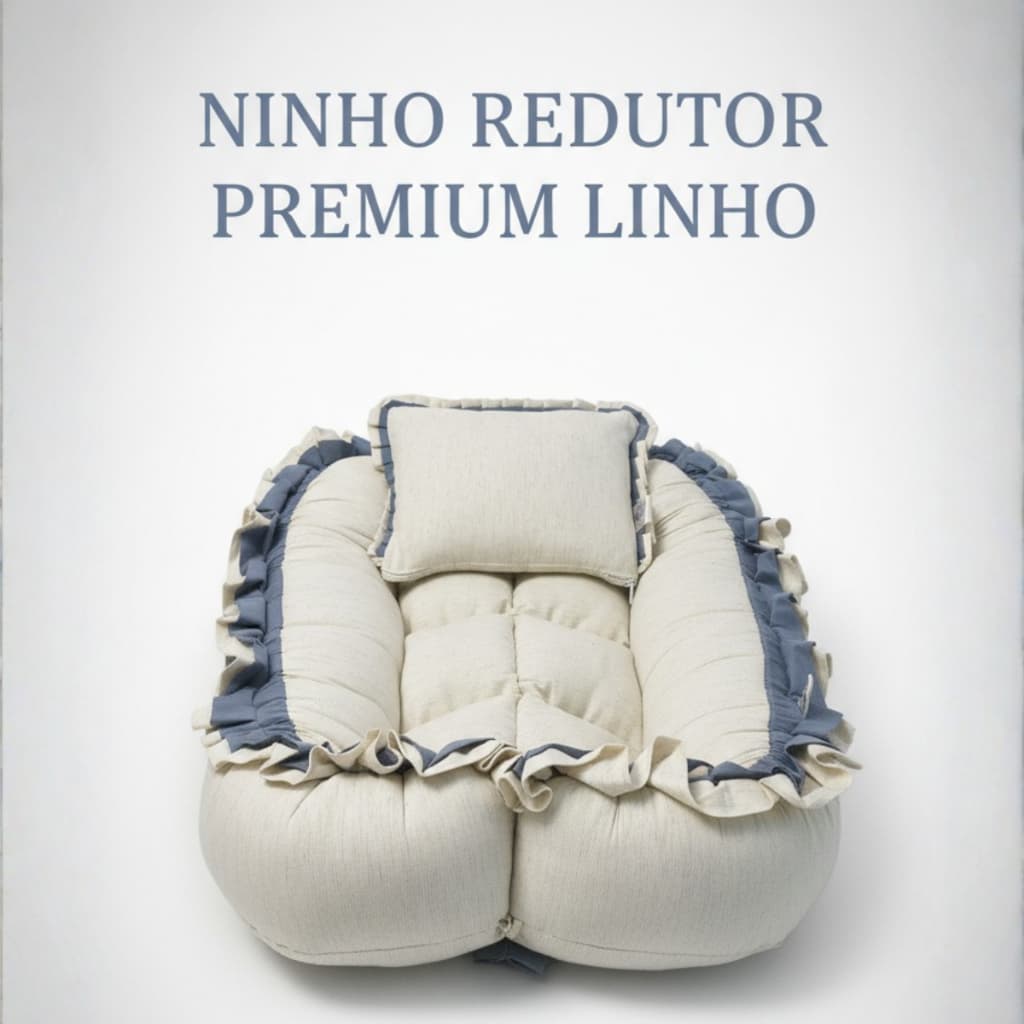 Ninho Redutor De Berço 100% Linho Premium Com Babado Luxo + Almofada - Conforto Recém Nascido