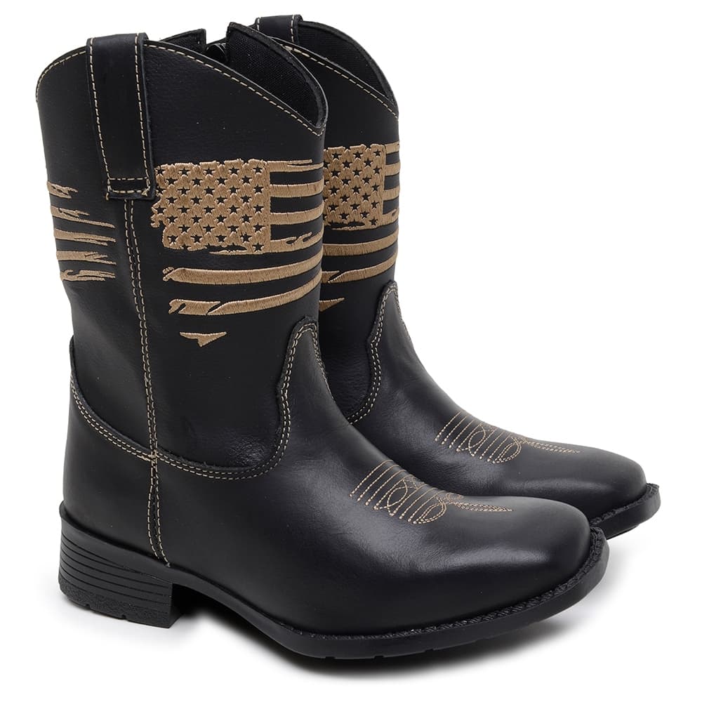 Bota Texana Unissex Infantil Couro Bordada
