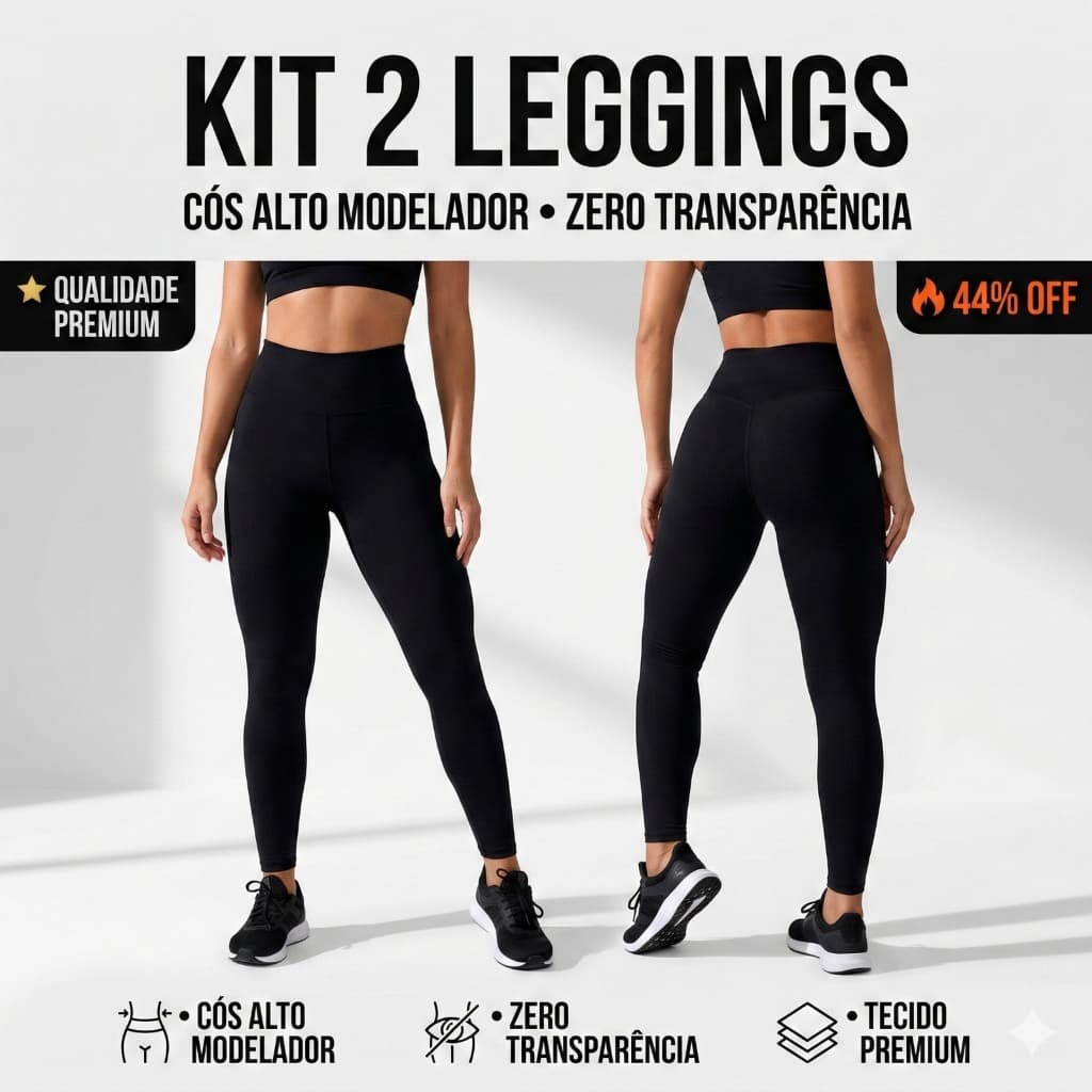 Kit 2 Calça Legging Feminina Academia Suplex Cintura Alta Zero Transparência Modeladora