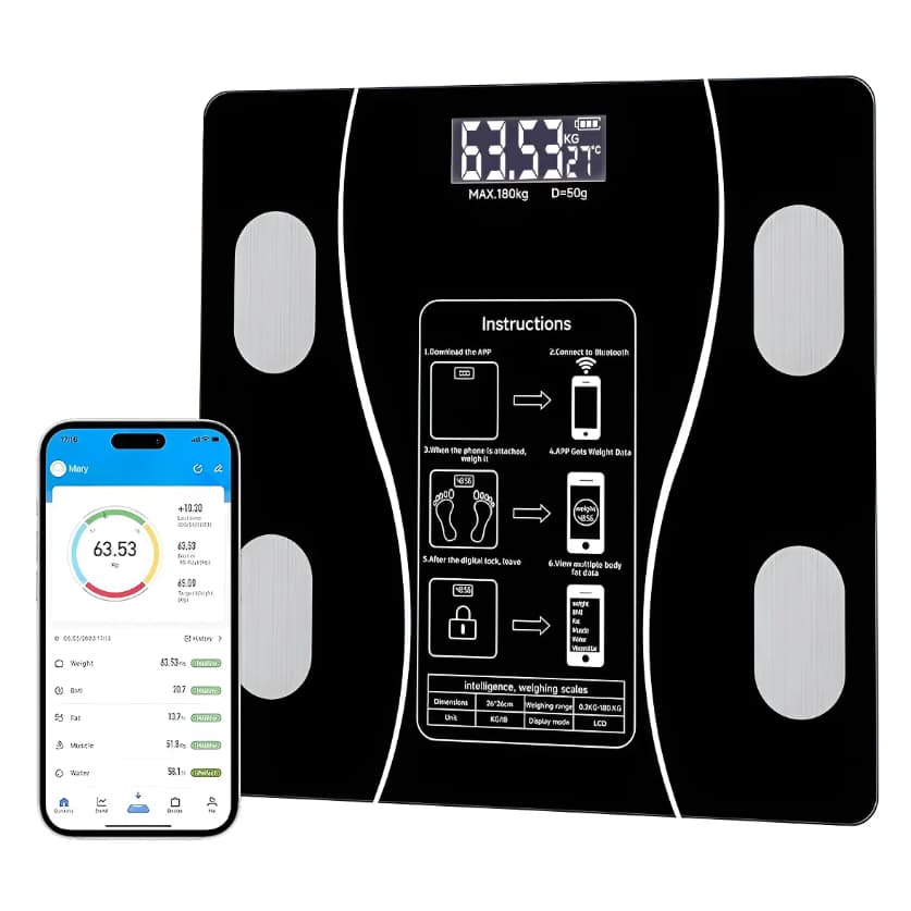 Balança Bioimpedancia Digital Smart 180kg Bluetooth Vidro Preto