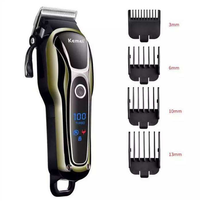 Máquina de Cortar Cabelo Kemei KM-1990 Sem Fio Motor Potente e Silencioso Tela Digital