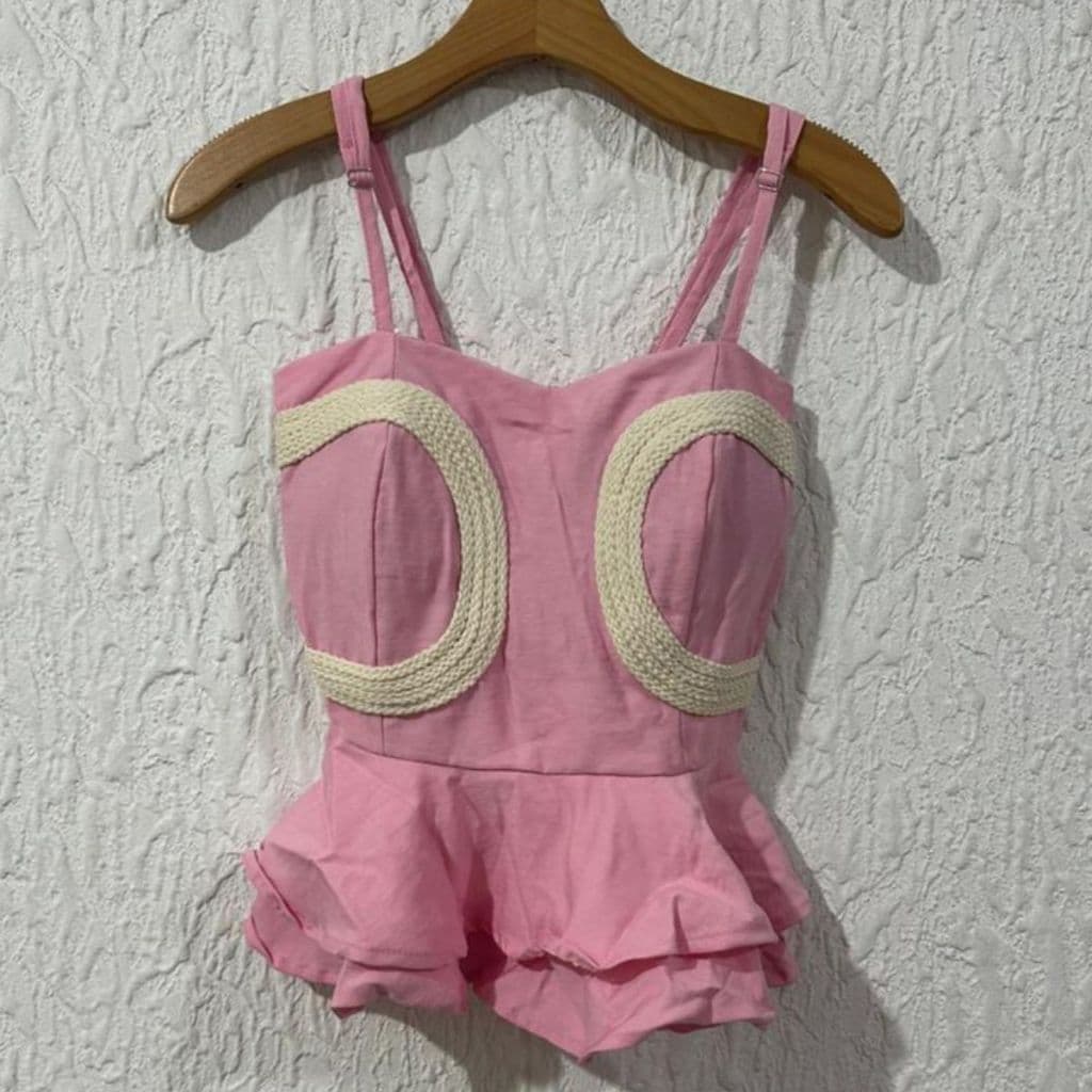 Top cropped tecido sensorial alça com regulagem com bojo elastano nas costa com frente bordada TAM único vest 36-42