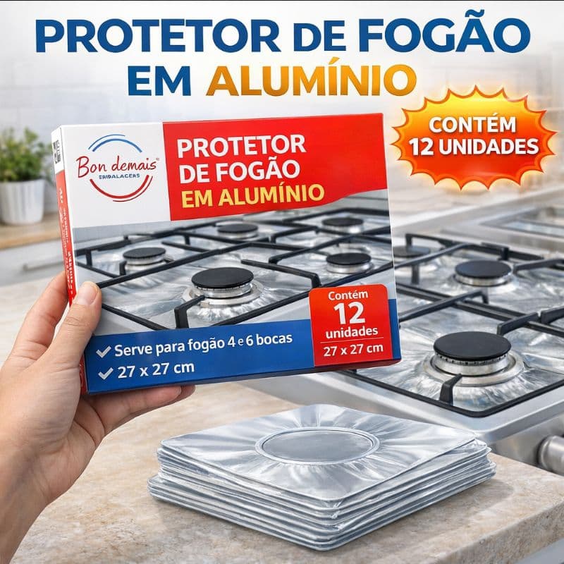 Kit Protetor de Fogão em Alumínio 12pcs 27x27cm Anti Gordura Reutilizável Fácil Limpeza