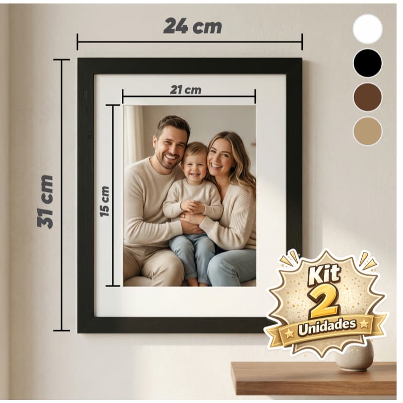 Kit 2 Quadros Decorativo Moldura Fotográfica 15x21 cm Com Paspatur Moldura Decoração Elegante