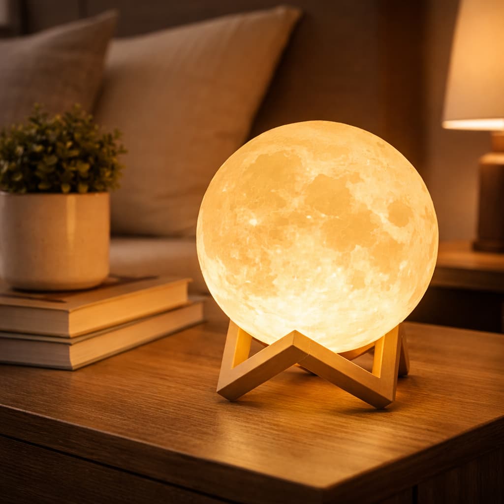 Luminária Led Lua Cheia 3d Luz Quente Abajur Decoração Sala