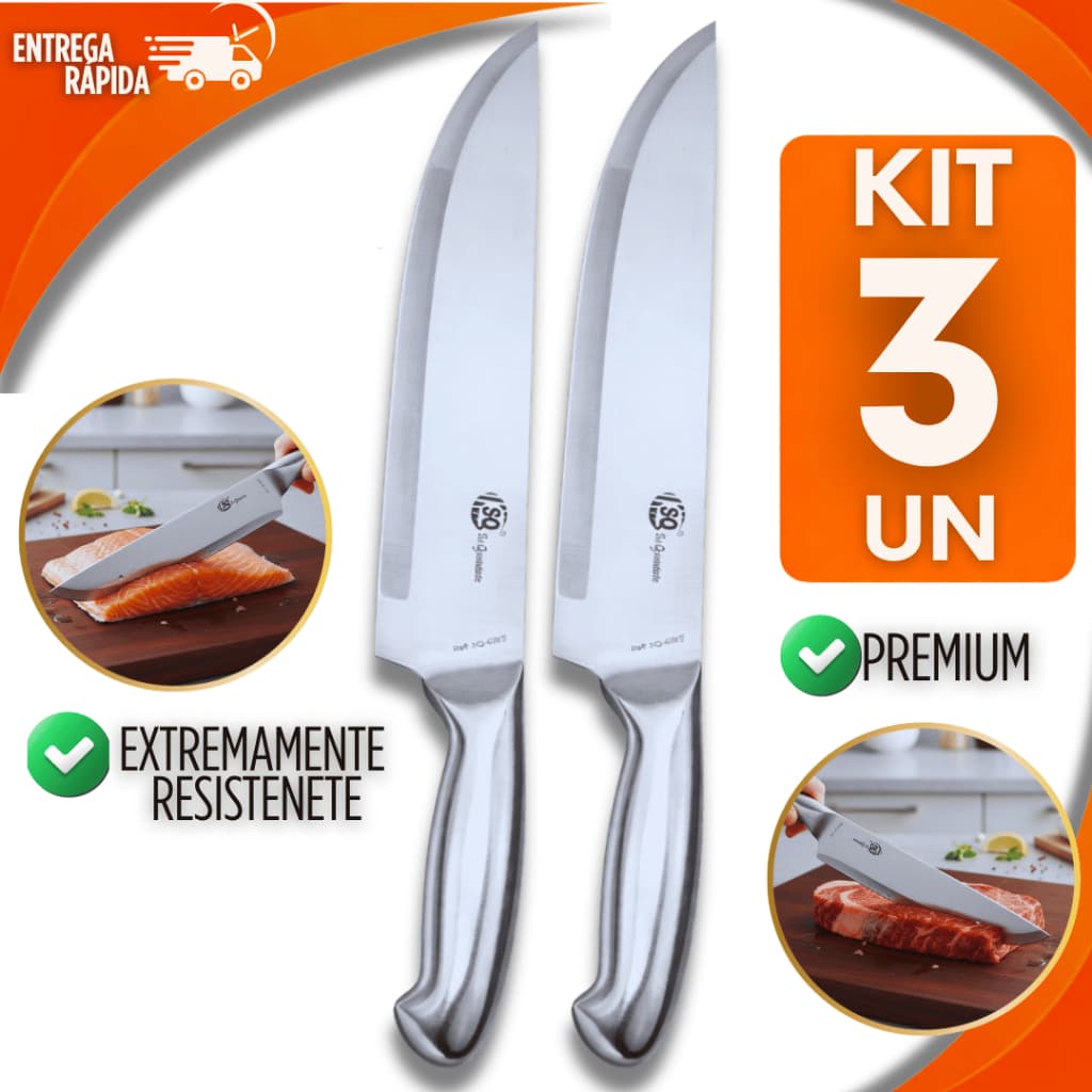 Combo Faca Inox  Profissional 10" Lâmina Corte de Precisão Churrasco Açougue e Carnes