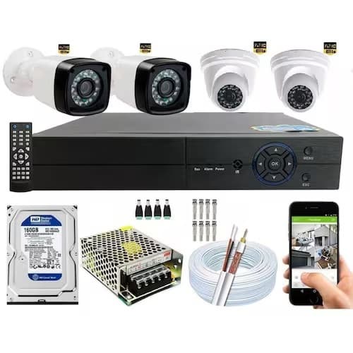 Kit Cftv 4 Câmeras Segurança 2MP 1080p 20m Dvr Full Hd 4Ch Ch