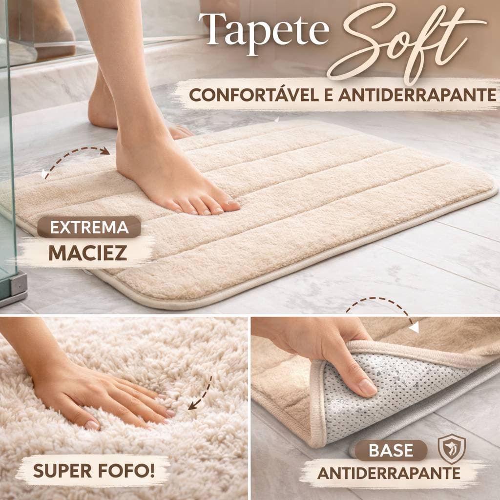 Kit 4 Tapetes de Banheiro Soft 60x40cm Super Macio Secagem Rápida Antiderrapante